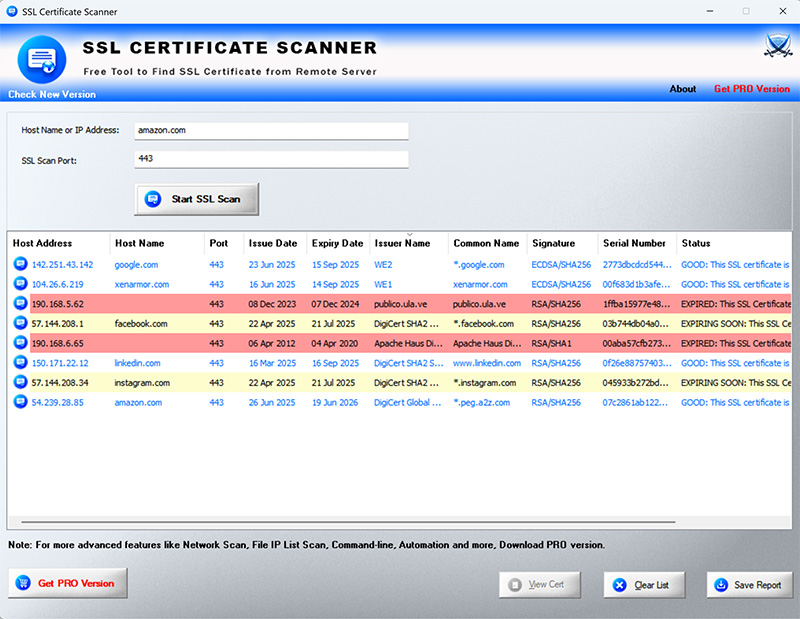 SSL Certificate Scanner in action